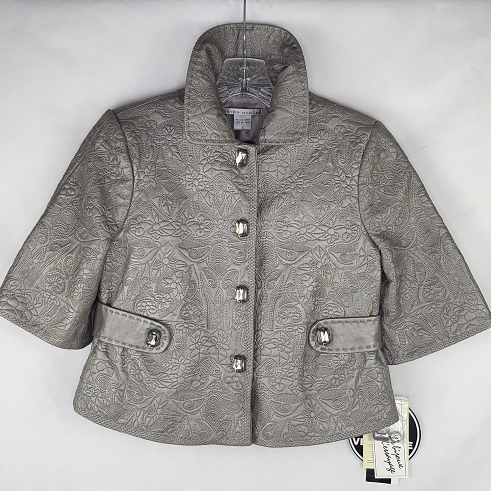 Peter Nygard Leather Crystal Snap Front Jacket